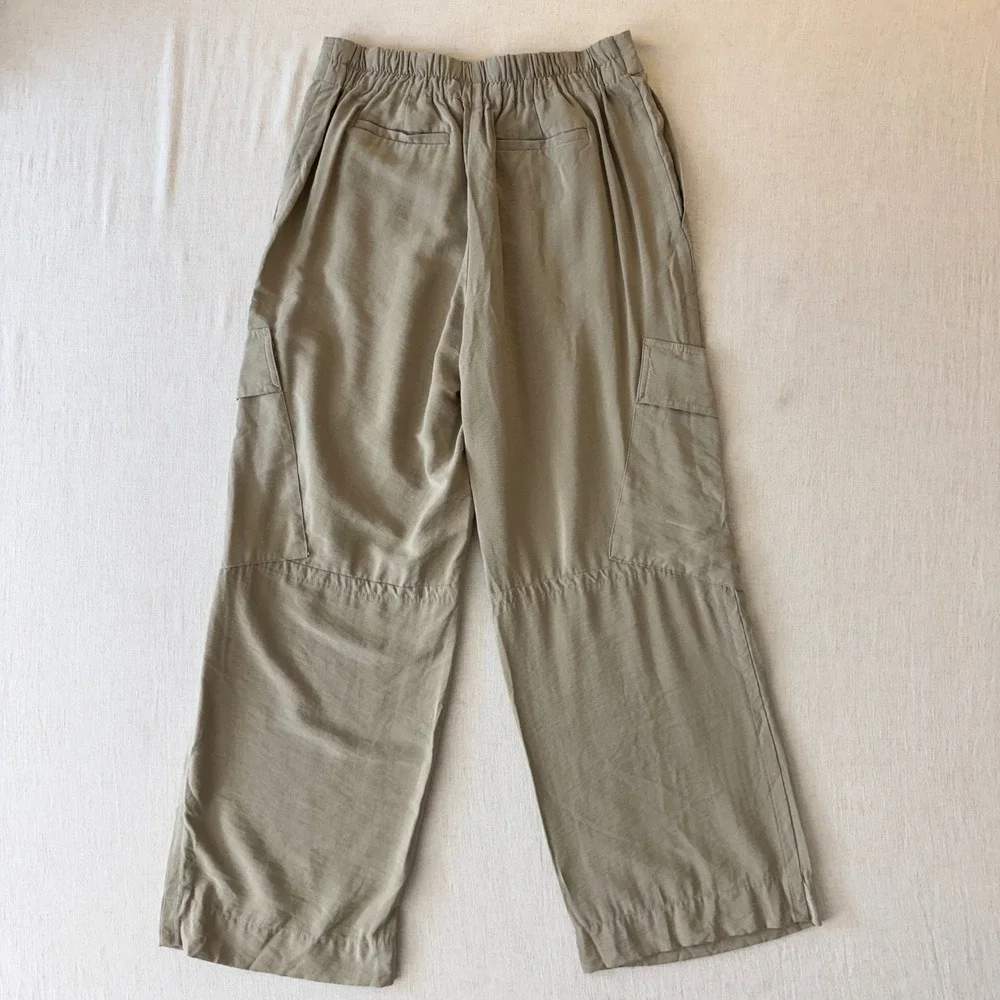 MNG Mango Cargo Pants Woman 6 Beige Wide Leg Lightweight Utility Casual Trousers